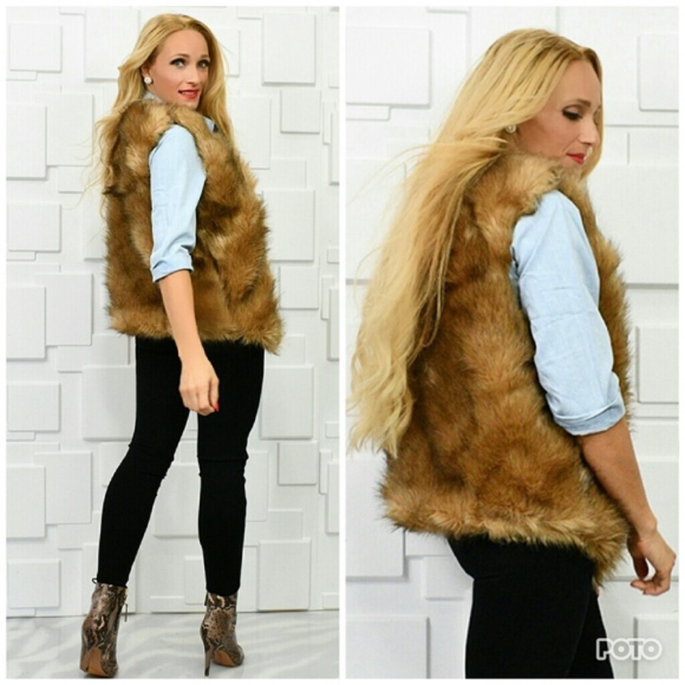 Brown Faux Fur Vest - Picture 2 of 5